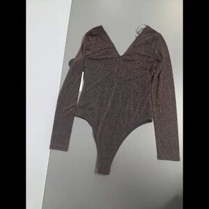 Socialite Amiya V Neck Lurex Knit Bodysuit Small